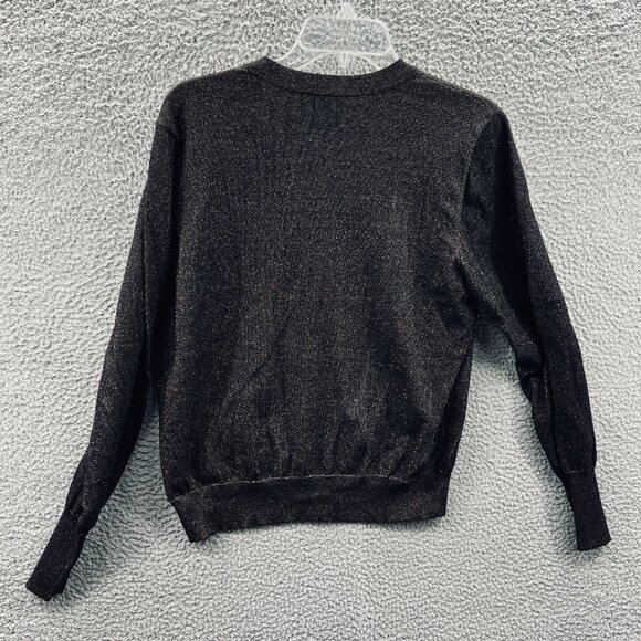 Worthington Women Cardigan Sweater Large Black Metallic Button Front Long Sleeve - Picture 2 of 10